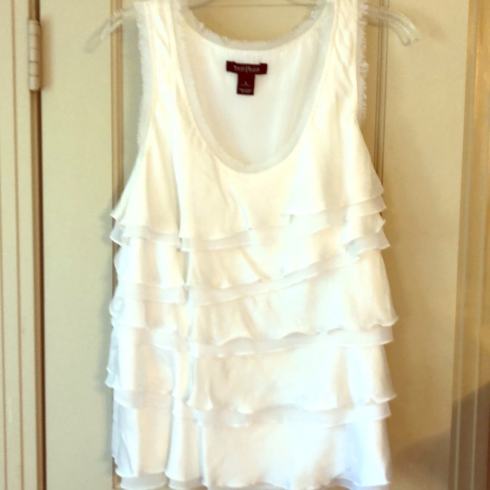 White Layered-Ruffle sleeveless top
